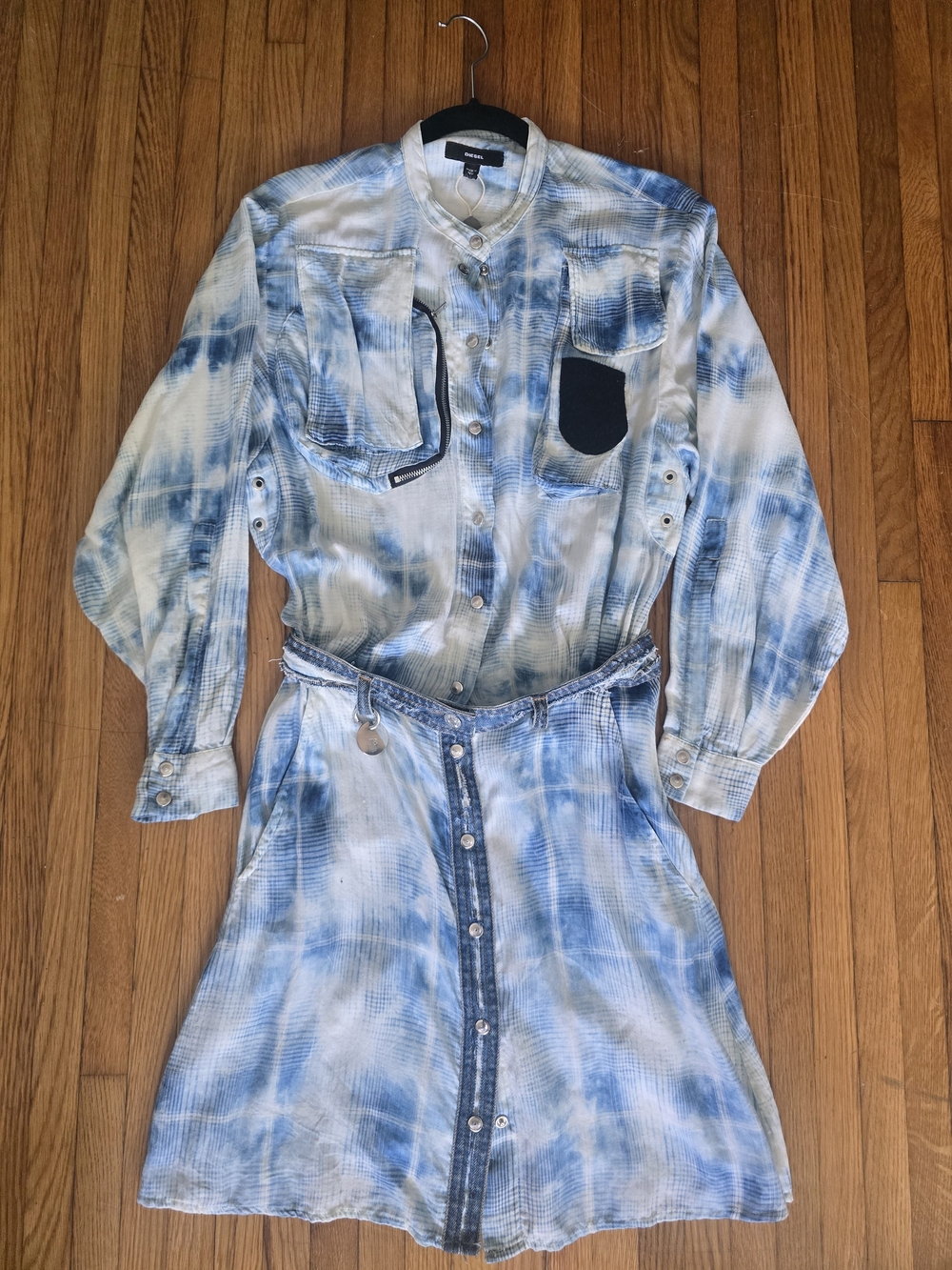 Diesel Blue Tie-Dye Long Sleeve Button-Front Dress